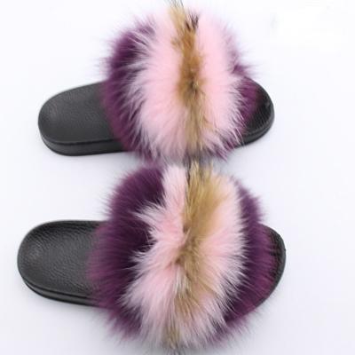 China Fashion Trend Girls Fur Slides Real Raccoon Fur Mommy and Me Slides Fur Slides for sale