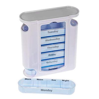 China Hot Selling Model PP Sunshex Amazon 7 Days A Week 28 Compartments Portable Drawer Medicine Moisture Proof English Printing Plastic Box for sale