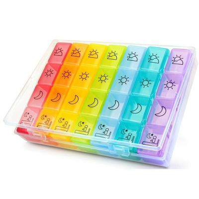 China Sunshex 28 Grid Pill Box Moisture Proof Seven Day Classification 7 Days A Week Box Portable Plastic Creative Design Hot Selling PS-003 for sale