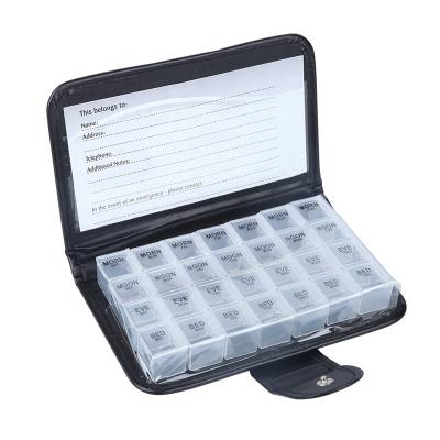 China SunshexFactory Direct Sales Notebook Type Plastic Medicine Box Wallet PU Bag Medicine 7 Days 28 Grid Portable Type Storage L010 for sale