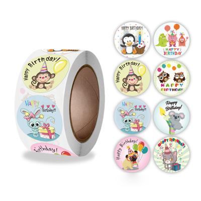 China Cake Letters Waterproof Adhesive Wholesale Custom Gift Sealed Vinyl Wrapping Cute Round Sticker Candy Label Candy Happy Birthday for sale