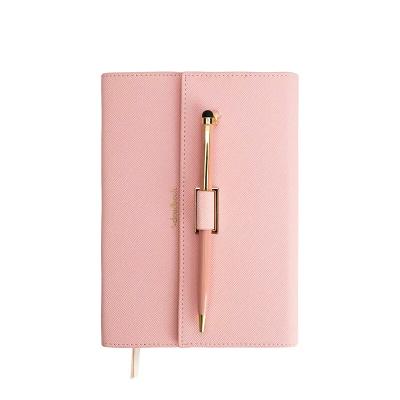 China Custom Made Hardcover Fashion Pink PU Nice Leather Diary Notebook For Magazine Gift for sale