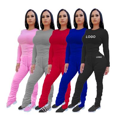 China QUICK DRY custom ladies clothes 2020 sweaty jogger women 2 piece set outfits stacked pants for sale