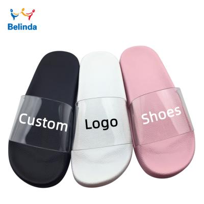 China Durable OEM Slippers Printed Custom Logo Sandals Latest Ladies Transparent Shoes for sale