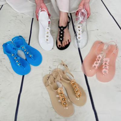 China Hot Selling Jelly Shoes PVC Women Sandals Steel Toe Slippers Flower Cloth Accessories Sandals For Ladies Shoes for sale