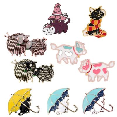 China Witch Plastic Cat Cartoon Enamel Pins Anime Cute Animal Purple Punk Gothic Animal Punk Jewelry Badge Badge Lapel Pins Gothic Enamel Pin for sale