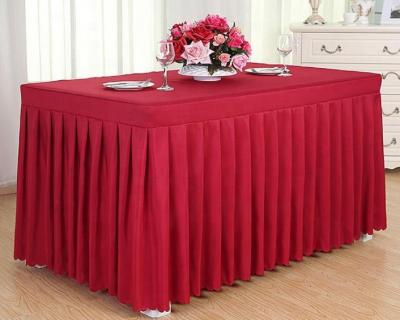 China China factory waterproof polyester yarn elegant table edging different designs table skirt for wedding for sale