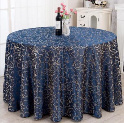 China Cheap high quality blue round jacquard waterproof tablecloth for wedding dinner for sale