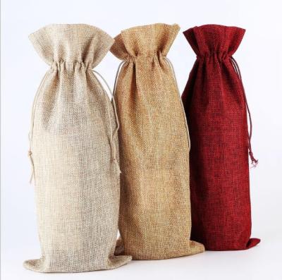 China Wholesale Cheap Eco Friendly Rope Handle Burlap Drawstring Burlap Wine Bottle Bag for sale