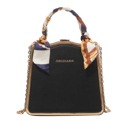 China 2022 New PU Shoulder Bag Silk Scarf Portable Women Cross - Square Handbags Small Body Messenger Lady Bags for sale