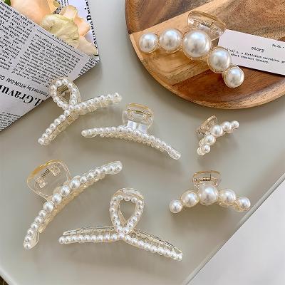 China Central Institute of Statistics Women's Big Temperament Back Korean Main Hook Clip Hair Clip Shark Hair Clip Headdress Pearl Hairpin Decoration Metal Hairpin for sale