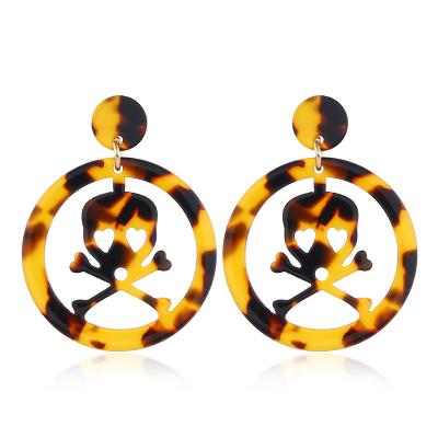 China Other new European and American style flower earrings wave acrylic Acetate flat leopard print Halloween jewelry circle earrings for sale