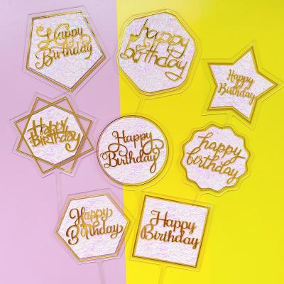 China Glitter Gold Acrylic Cake Topper Acrylic Happy Birthday Cake Topper Cake Decoration Party Supplies for Kids for sale