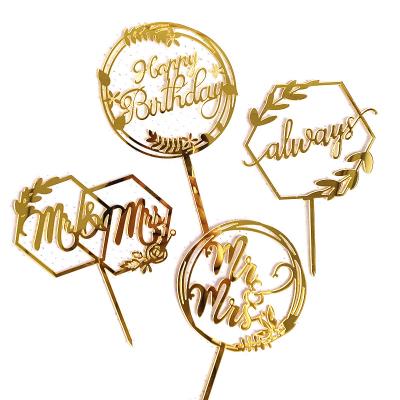 China Factory Direct Selling Valentine's Day Wedding MR&MRS New Style Gold Acrylic Cake Topper for sale