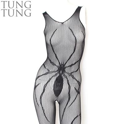 China Breathable Sexy See Through Sexy Spider Pattern Net Bodystocking Lingerie For Women for sale