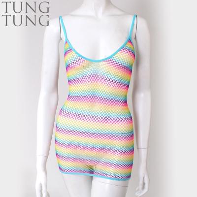 China Sexy Lingere Rainbow Striped Net Lingerie Erotic Dress for sale