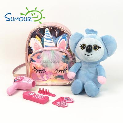 China 2021 New Design Comfortable Plush Animal PU Bag With Mini Beauty Tools Set For Kids for sale