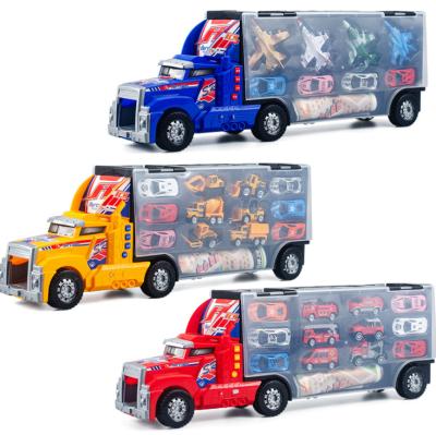 China Toy Large Container Truck Military Engineering Fire Truck Excavator Alloy Car Diecast Portable Boy Toy for sale