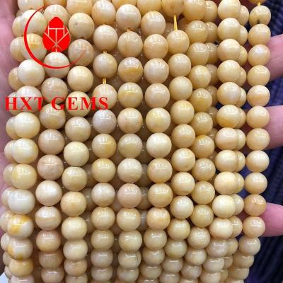 China Natural Jewelry Material Stone Bead Jade Natura Round Beads Yellow l Gemstone Stone Beads for sale