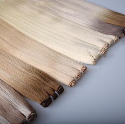 China Straight High End Russian Micro Bead Hair Weft Extensions Ombre Ash Blonde Human Hair Machine Weft for sale