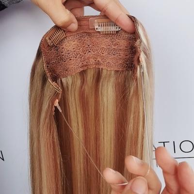 China 100% Silky Straight Wave Wholesale Remy Human Hair Invisible Wire Halo Hair Extensions for sale