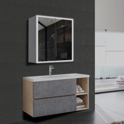 China Rectangle Modern Aluminum Mirrored LED Bathroom Cabinet With Cabinet Light for sale