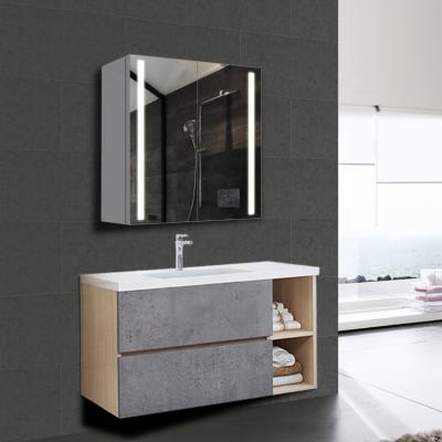 China New Modern Design LED Leather Bathroom Mirrored Aluminum Cabinets With Mirror for sale