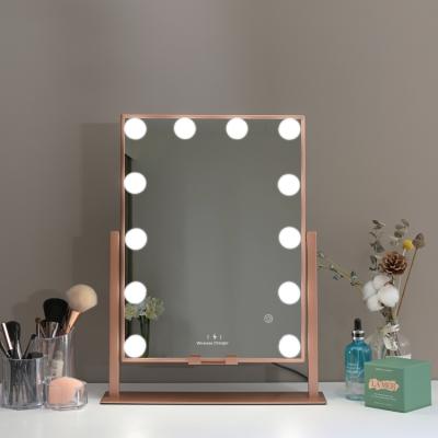 China High Quality Desk 12 Bulb Led Light Lit Radio Charging Hollywood Vanity Makeup Mirror for sale