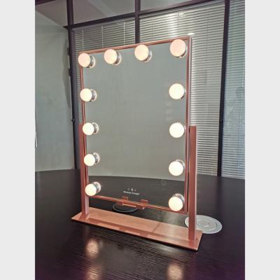 China High Quality Desktop Hollywood 12 Bulb Lighted Adjustable Makeup Mirror With Wireless Charger for sale