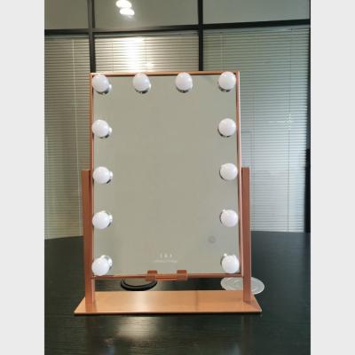 China High Quality Touch Desk 12 Bulb Hollywood Style Short Lighted Makeup Mirror With Cordless Charging for sale