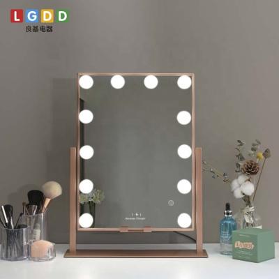 China Tabletop Lighted Energy Power Dimmable 12 LED Bulbs Hollywood Vanity Makeup Mirror with Lights for sale