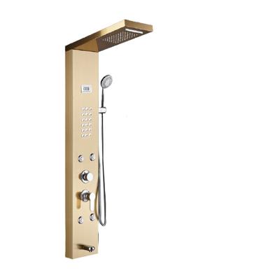 China With Complete Slide Bar Production Line Thermostatic Shower Panel Gold Shower Panel Waterfall Rain Faucet Set Spa for sale