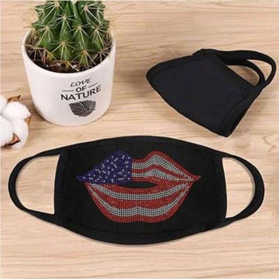 China Easily Transferred To Mask USA Flag Lip Pattern Rhinestone Transfer Design Custom Iron On 2 Layer Cotton Cloth Filter Part Face Cover Washable Modal Mask for sale