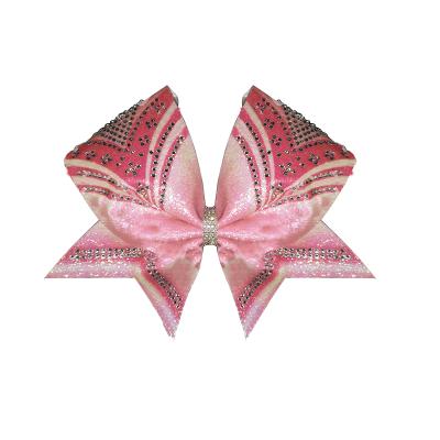 China Easily Transferred onto Hot Apparel Bling Rhinestone Cheer Bow Ribbon Band Fix Template Design for sale