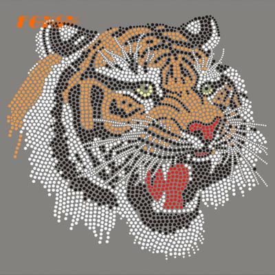 China Custom Flatback Hot Fix Tiger Rhinestone Transfer For T-Shirt for sale