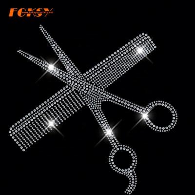 China Flatback Hairdressing Comb And Scissors Hot Fix Rhinestone Transfer for sale