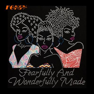 China Flatback Fearfully And Wonderfully Afro Girl Heat Pressing Rhinestone Transfer for sale