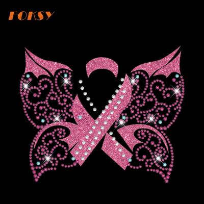 China Easily Transferred To Apparel Breast Cancer Awareness Butterfly Rhinestone Hoodie Transfer for sale