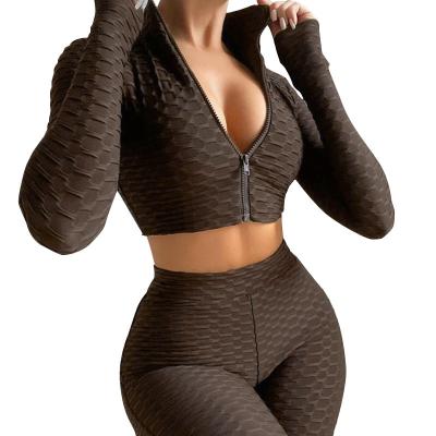 China Antibacterial Sports Long Sleeves Grow High Waist Upper Leggings Set Women Zipper Gym Equipment Plus Size Activewear for sale