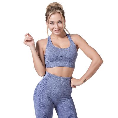 China Antibacterial 2 Piece Sports Shirts Crop Top Leggings Gym Clothes Fitness Tracksuit Workout Set Seamless Yoga Suit 2020 for sale