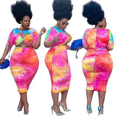 China Plus Size Breathable Women Short Sleeve Bandage Dress Tie Dye Hollow Out Skinny High Waist Loungewear for sale