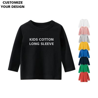 China Cotton Kids White Print Image Logo Soft Casual Long Sleeve Baby Boy Plain T-shirts Anti-shrink Clothing Custom Made for sale