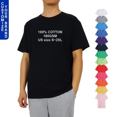 China Anti-pilling custom logo printing 100% cotton 180gsm plain o short sleeve men's unisex T-shirt USA size blank black white neck t-shirt for sale