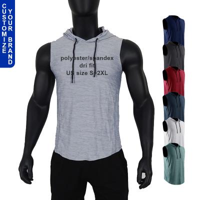 China QUICK DRY Custom Logo Printing White Fitness Men Sport Bodybuilding Muscle Dry Fit Polyester Gym Shirt Sleeveless Hoodie Vest for sale