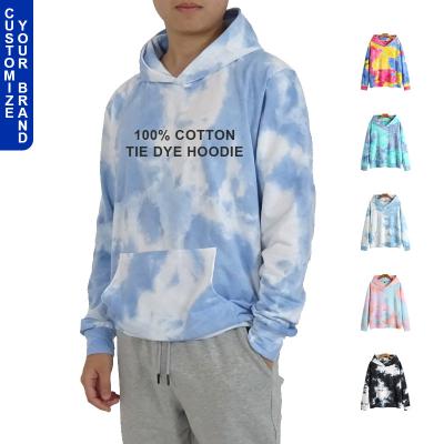 China Custom Anti Shrink Screen Printing Oversized Men Unisex Cotton Tie Dye Male Pink Black Blue Hoodie for sale