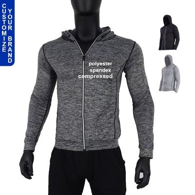 China Wholesale Custom Slim Fit Black Logo Slim Men's Unisex Bodybuilding Bodybuilding Workout Anti-Shrink Running Jacket Gym Sport Zipper Hooded Hoodie for sale