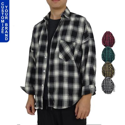 China Custom Logo Cotton Polyester Plaid Anti-pilling Long Sleeve Designer Oversized Casual Shirts for sale