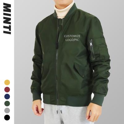 China Breathable wholesale custom printed logo made simple oversized white mens light silk fly ma1 zipper pilot bomber jacket for sale