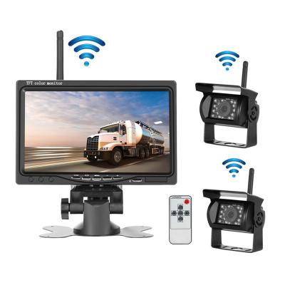 China Waterproof Wireless 2Pcs Car Reversing Camera With 7 Inch LCD Monitor Backup Camera For Bus Van Rear View Truck Kit for sale