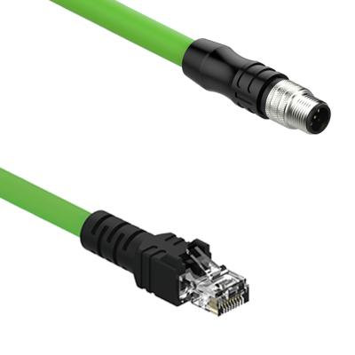 China Waterproof Ethernet Connector M12 Male 8 Pin X Code To RJ45 Ethernet Network Male Connector With 4x2x26AWG CAT6 Cable Drag Chain Installaion for sale